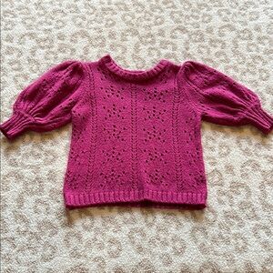 Pink Knit Sweater with Puff Sleeves. For Love and Lemons Knitwear. Size Small.